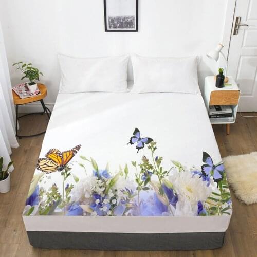 Fitted Sheets With Elastic Band Mattress Cover 3D HD Printed Bedsheet Bed Sheet Linens 160X200/90x200 Bedding Flowers butterfly