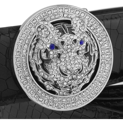 High grade tiger round buckle Crocodile pattern genuine leather belts men fashion luxury brand Cowskin Waist Strap casual belts