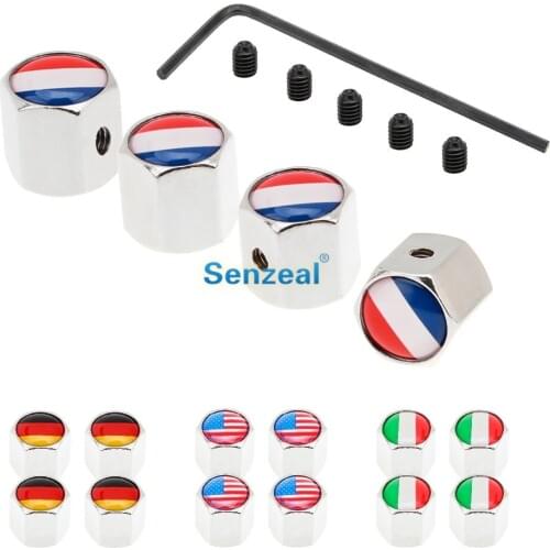 SENZEAL 4pcs/set Universal US FR DE IT Flag Anti-Theft Car Tire Valve Caps Wheel Tires Air Valve Caps For Car Motorcycle Bicycle