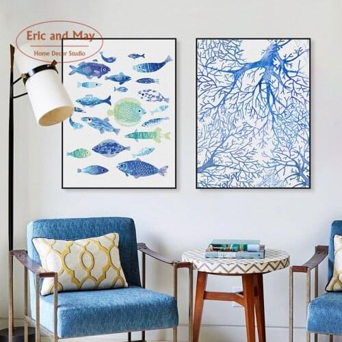 Nordic Fish And Tree Canvas Art Print Painting Poster, Wall Pictures for Home Decoration, Living Room Wall Decor No Frame