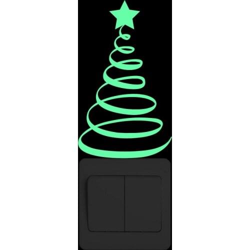Spiral Christmas Tree Wall Sticker Glow in the Dark Cartoon Xmas Tree Switch Sticker Shop Window Door Home Decor Luminous Decals