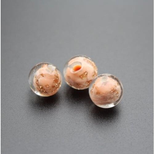 10pcs/lot 10mm Beige Color Lampwork Glass Beads With Shinning Sand for earring necklace making