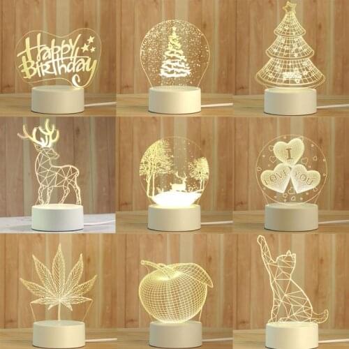 3D Night Light Bedroom Night Light Christmas Tree Elk Love Creative Pattern For Kids Christmas Birthday Gift Baby Toy