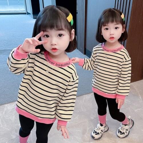 Girls' Sweatshirts Babys Kids Jacket 2021 Stripe Spring Autumn Top Toddler Pullover Beach Long Sleeve Outdoor Cotton Childrens
