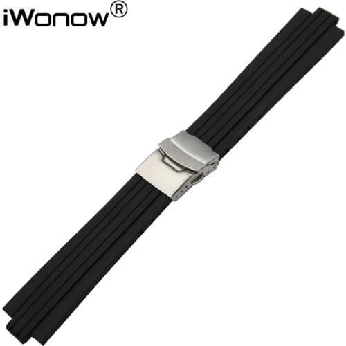 Convex Silicone Rubber Watchband 22mm 24mm x 8mm +Tool for BVL Watch Band Stainless Steel Safety Buckle Strap Wrist Bracelet