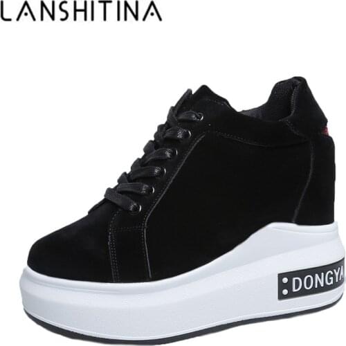 Women Autumn Ankle Boots 2020 Wedge Heels Platform Short Boots High Top Suede Leather Sneakers Winter 7CM Heels Shoes For Women