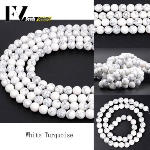 4mm-12mm Synthesis White Turquoises Howlite Stone Round Beads for Jewelry Making Bracelets Necklaces Needlework Accessories 15"