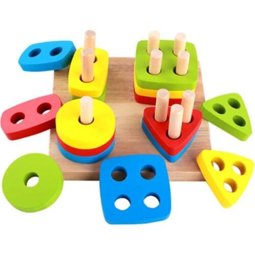 Wooden Montessori Toy Building Blocks Early Learning Educational Toys Color Shape Match Kids Toy for Boys Girls