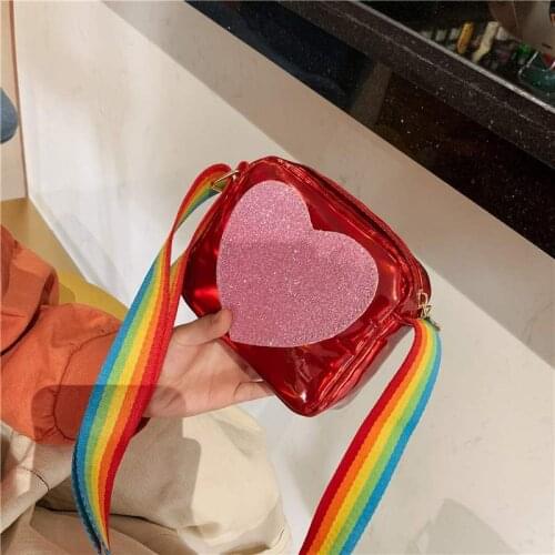 Children Girls Mini Crossbody Bag PU Leather Rainbow Love Princess Coin Purse Baby Kids Shoulder Small Square Bags