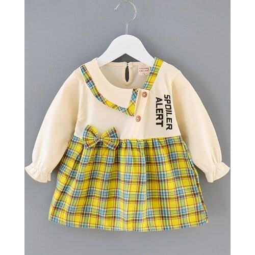 Baby Girls Dress Cute Outfits Long Sleeve Autumn Winter Bow Plaid Splicing Preppy Style Children Tutu Dresses Kids Clothes 9M-3T