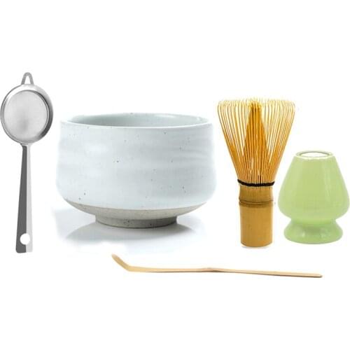 Elegant Japanese Ivory White Ceramic Matcha Bowl Green Tea Chawan Macha Whisk Sifter Holder and Scoop Set Matcha Gift Kit