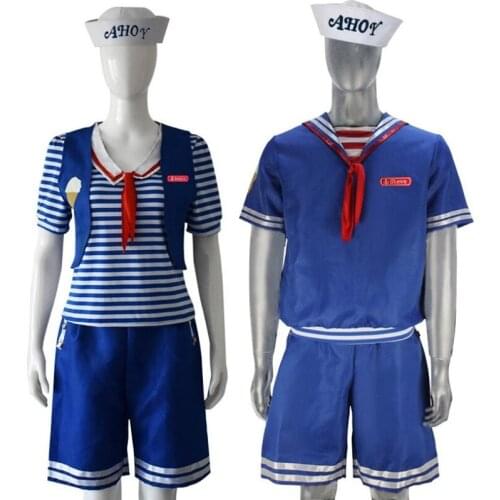 Stranger Things Season 3 Robin Steve Harrington Scoops Ahoy Ice Cream Shop Assistant Cosplay Navy suit Women Man