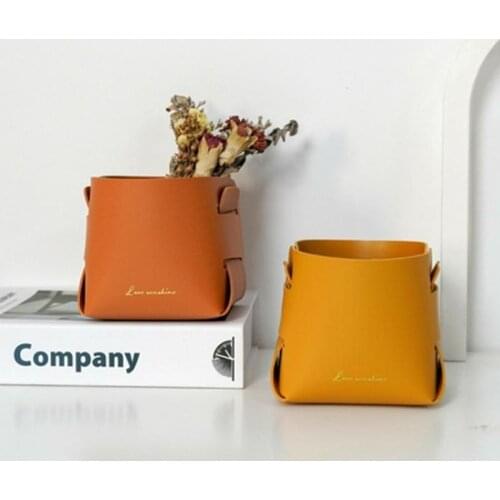 Leather Porch Key Storage Box Folding Desktop Cosmetic Organizer Jewelry Brush Ins Storage Stationery Sundries Storage Basket