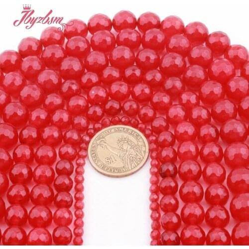 Round Faceted Red Jades Beads Stone Loose Spacer Beads for Women Men DIY Necklace Bracelet Earrings Rings Jewelry Making 15"
