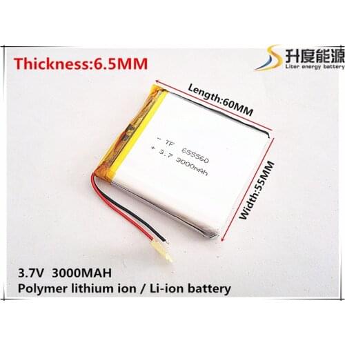 Liter energy battery 3.7V lithium polymer battery small pudding 655560 rechargeable batteries 3000mAh Ma GPS navigator