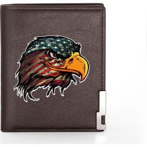 Fashion United States Eagle Head Printing Wallet Leather Purse For Men Credit Card Holder Short Purse