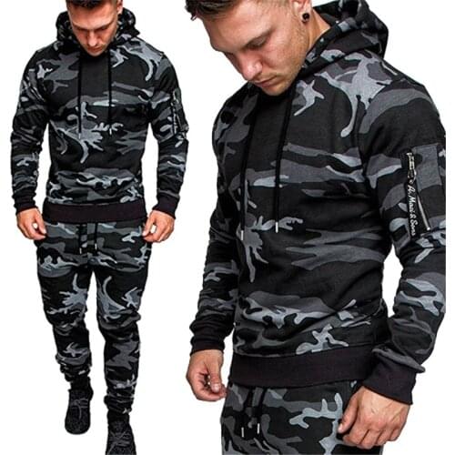 Mens Camouflage Slim Fit Tracksuit Pullover Hoodies Sport Gym Skinny Jogging Joggers Sweatpants Trousers set