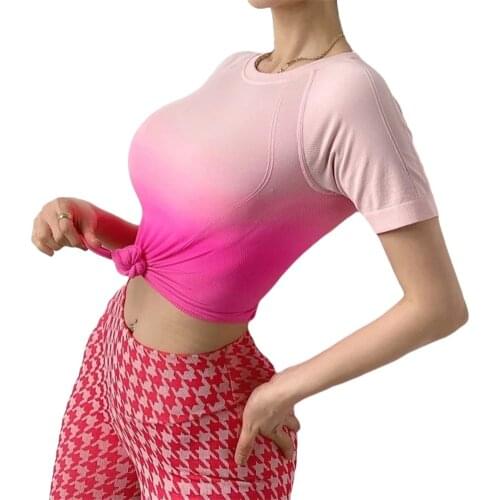 Balight New Gradient Fashion Yoga T-shirt Sports Top Fitness Summer Breathable Short Sleeve