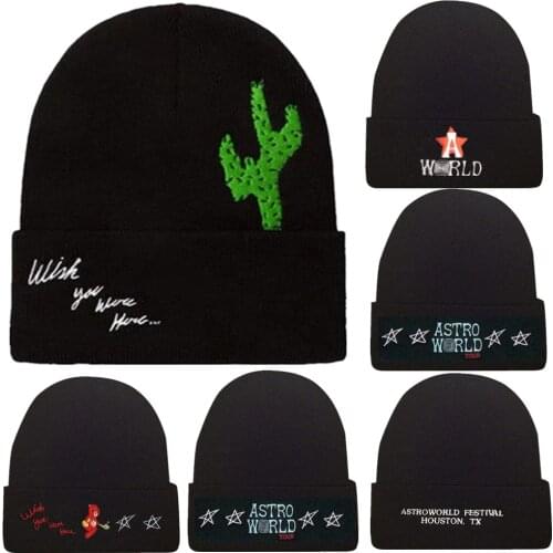 New Travis Scotts Cactus Jack Beanie Hat Astroworld Embroidery Casual Winter Hats For Men Women Black Knitted Hat Dropshipping