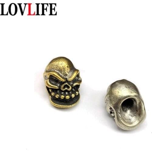 Pure Brass Punk Skull Knife Lanyard Bead Pendant EDC Tool Umbrella Rope Hanging Trinkets Keychain Flashlight Paracord Pendants