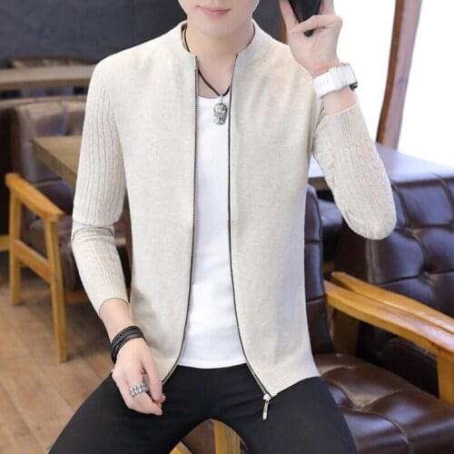 2021 Autumn Korean O-Neck Mens Sweaters Mens Cardigan Knitted Sweatercoats Solid Zipper Jacket Male M-3XL M9029