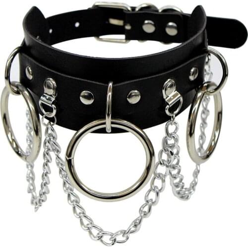 Stainless Steel PU Leather Choker Necklace Pendant Collar for Women Goth Punk Chain Sexy Chocker Necklaces Bondage Gift