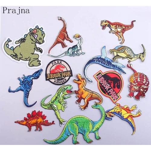 Prajna Jurassic Park Patch Dinosaur DIY Hook Loop Patch Embroidered Patches For Clothing Iron On Patches On Clothes Sticker