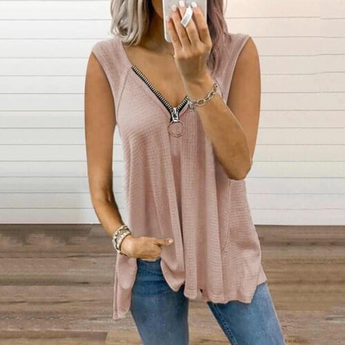 Sexy Soft Waffle Tops Tee Summer Women Fashion Zipper V-Neck Tank Tops Streetwear Cropped Seeveless Top Feminino Pullover Vest