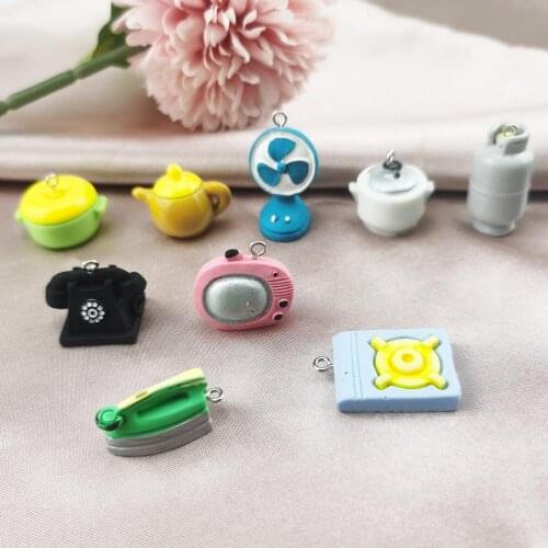 20pcs 3D Funny Life Resin Charms Gas Can Fan Iron Teapot Radio Pendant Fit DIY Earring Bracelet Keychain Jewelry Accessory Craft