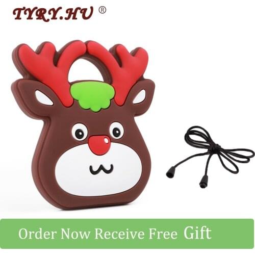 TYRY.HU 1pcs Christmas deer Teether Cartoon Food Grade Baby Silicone Teething Toys For Mother DIY Baby Pacifier Chain Free Gifts
