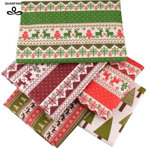 QUANFANG 5pcs/lot Christmas Series Printed Cotton Linen Fabric For Patchwork&DIY,Quilting,Sewing,Sofa,Table Bag,Curtain,Cushion