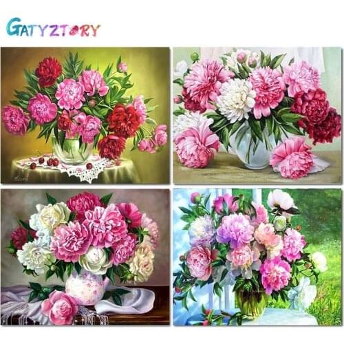 GATYZTORY Frame DIY Painting By Numbers Acrylic Flower Hand Painted Oil Peony Paint By Numbers For Home Decor Art 60x75cm