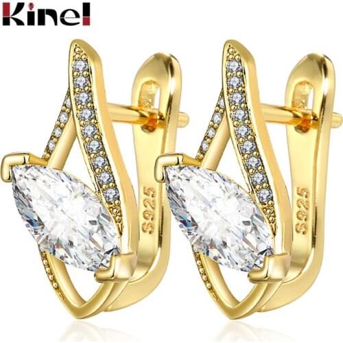 Kinel Trendy Geometric Stud Earrings For Women Gold Color CZ Zirconia Bridal Wedding Earrings Ear Studs Fashion Jewelry Girl