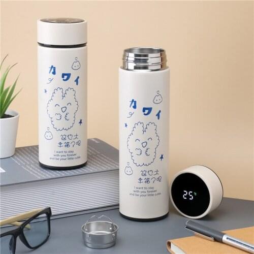 Korean style cartoon printing vacuum flask creative cute female student 304 stainless steel smart temperature tea straight cup