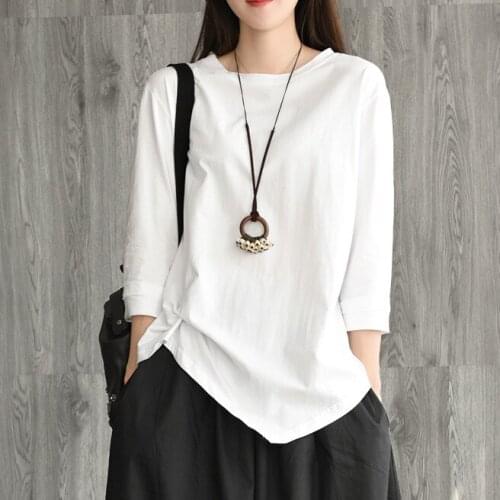 Spring T-Shirts Women Casual Solid Color Loose Asymmetric Soft Female Wild Tops Cotton