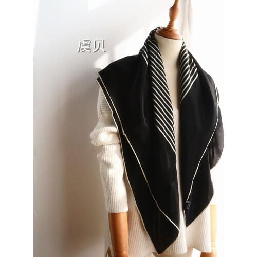 High quality natural silk satin scarf women black white striped printed shawl scarves big size square bandana wrap gift for lady