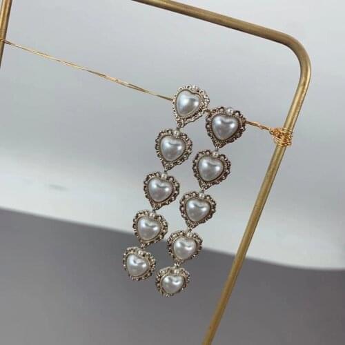 ​ZDMXJL 2021 Retro New Trend Fashion France Women Earring Vintage Long Heart Pearl Drop Earrings Dangle Lady jewelry Accessories