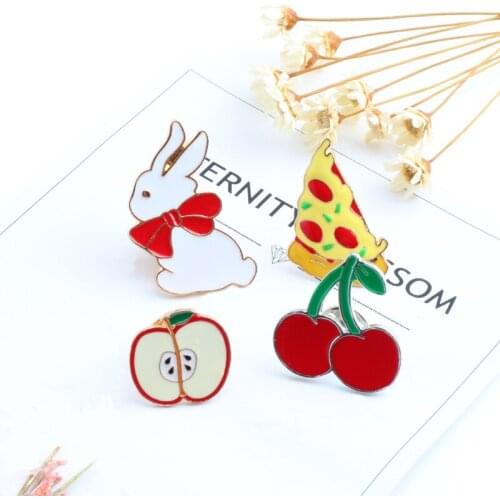 Rabbit Cherry Apple Pizza Brooch Badge Fruit Badges on Clothes Enamel Pin Metal Family Brooches For Women Jewelry Dropshipping