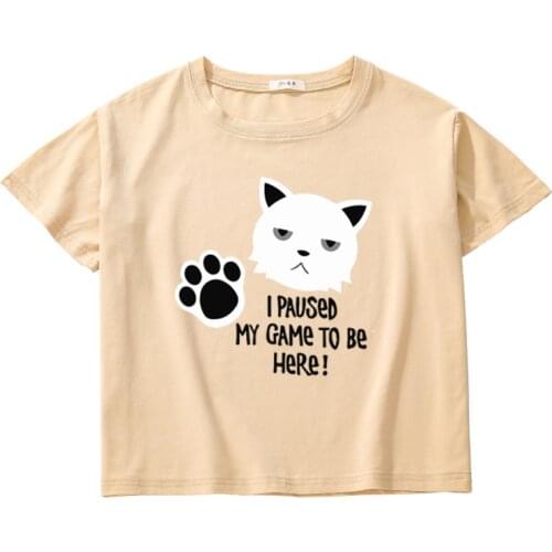 Funny Cat Printing Women Summer Tees Breathable Cotton High Quality Tops Girl O-Neck T-Shirt Kids Short Sleeve Clothing