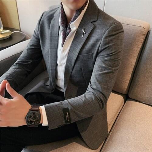Plus Size 4XL-S New Plaid Blazer Men Clothing Simple Slim Fit Business Formal Wear Casual Suit Jackets All Match Wedding Dress