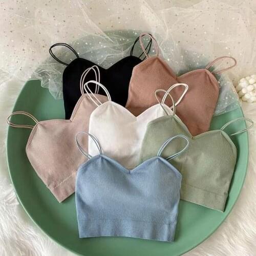 2021 Women Chest Pad Bandeau Top Seamless Camisole Tube Top Outer Wear Beautiful Back Wrapped Chest Soild Simple Sexy Crop Tops
