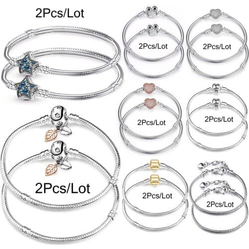 2Pcs/lot Hot Sale Real Silver Plated Bracelets Fit Original Design Beads Charms Bangles DIY Jewelry Making Gift For Women 2021