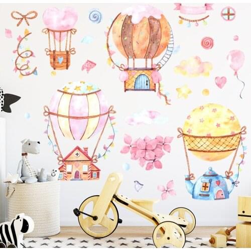2020 Baby Cute Cartoon Candy-Colored Hot-Air Ballon Wall Stickers for Kindergarten Childrens Room PVC Art Mural