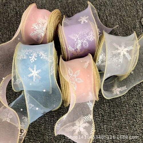 5 meters Silver Snowflake Printed Organza Stain Ribbon for DIY Craft Gift Wrapping Hair Bowknot Accessories Clothing Dress Trims