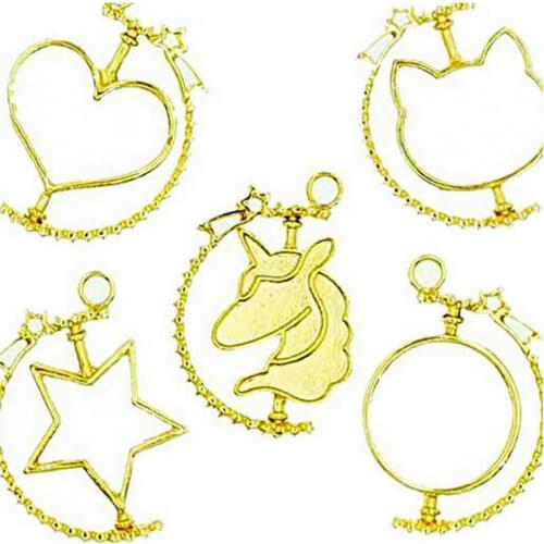 5pcs Unicorn Cat Spining Open Bezels Jewelry Findings Pendant Accessories DIY Charms Handmade UV Resin Metal Frame Craft