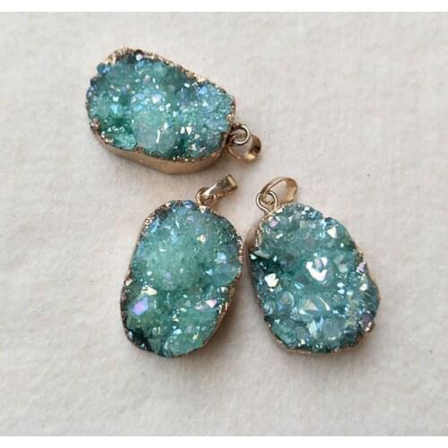 5pc Gold color Natural Quartz Titanium Druzy Geode Pendant Bead,crystal Geode Drusy Charm Findings Jewelry necklace Making PD278