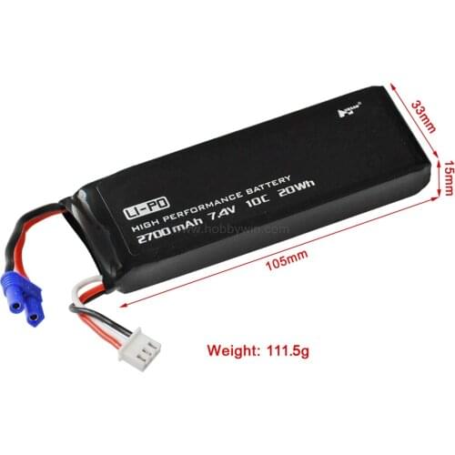 7.4V 2S 2700mAh 10C LiPO Battery EC2 plug Hubsan H501S RC model aircraft Lipolymer power pack