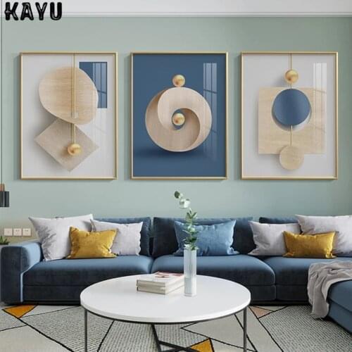 Abstract Blue White Canvas Painting Posters and Prints Nordic Geometric Wall Art Bedroom Living Room Home Decoration Pictures