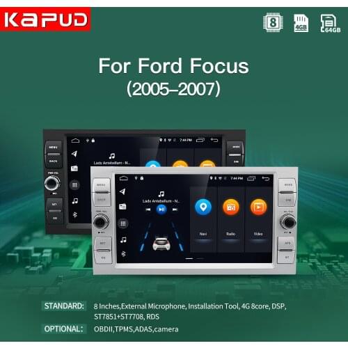 Kapud Android 10.0 Auto Radio 8" Car Multimedia Player Stereo For Ford Focus 2 Ford Fiesta Mondeo 4 C-Max Navigation BT GPS Wifi