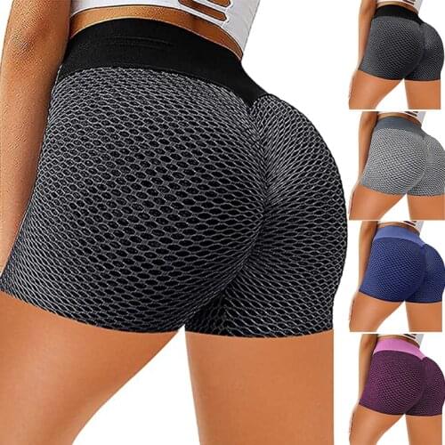 Butt Lifting Yoga Shorts Women High Waist Tummy Control Hot Pants Textured Ruched Hip Lifting Sports Gym Running Beach Shorts